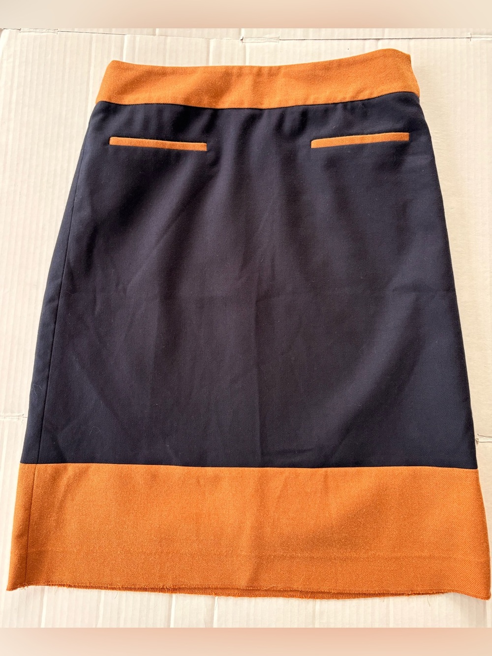LOFT Navy Pencil Skirt with Rust Trim